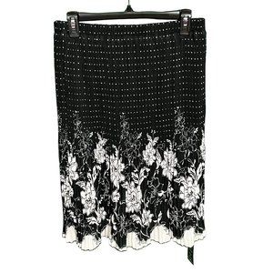 Mini Pleats Magic Scarf Black and White Polka Dot and Floral Skirt One Size NWT